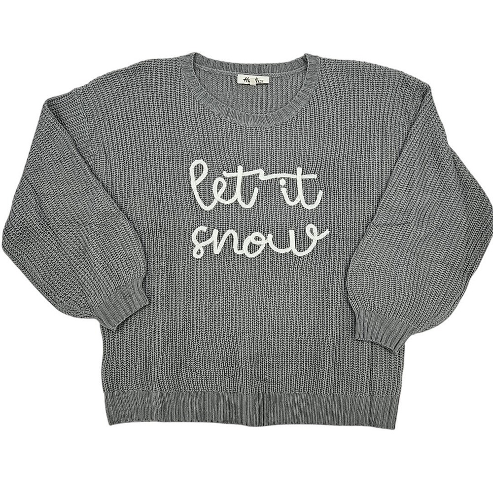 Haptics By Holly Harper Let It Snow Knit Sweater 2X Yarn Embroidered Letters